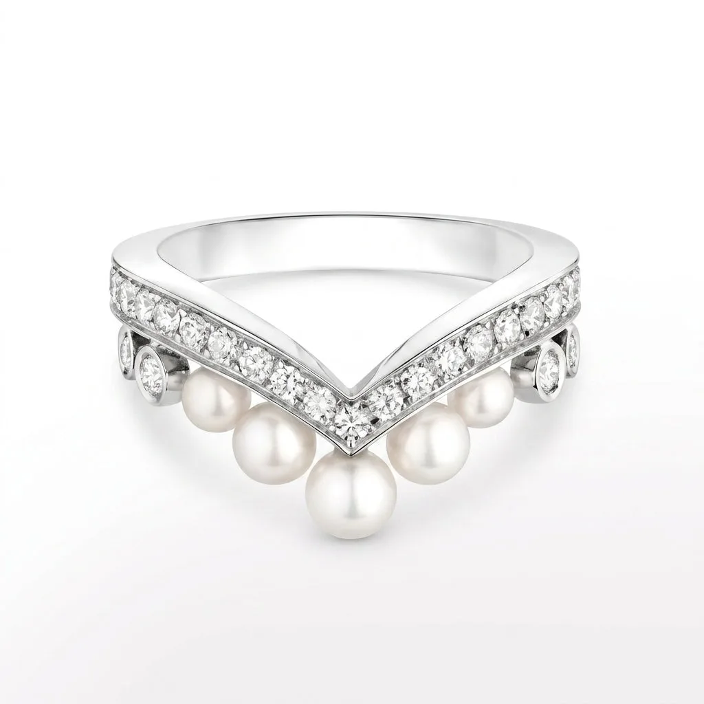 Cleo Pearl Diamanté Ring (silver & rose gold)