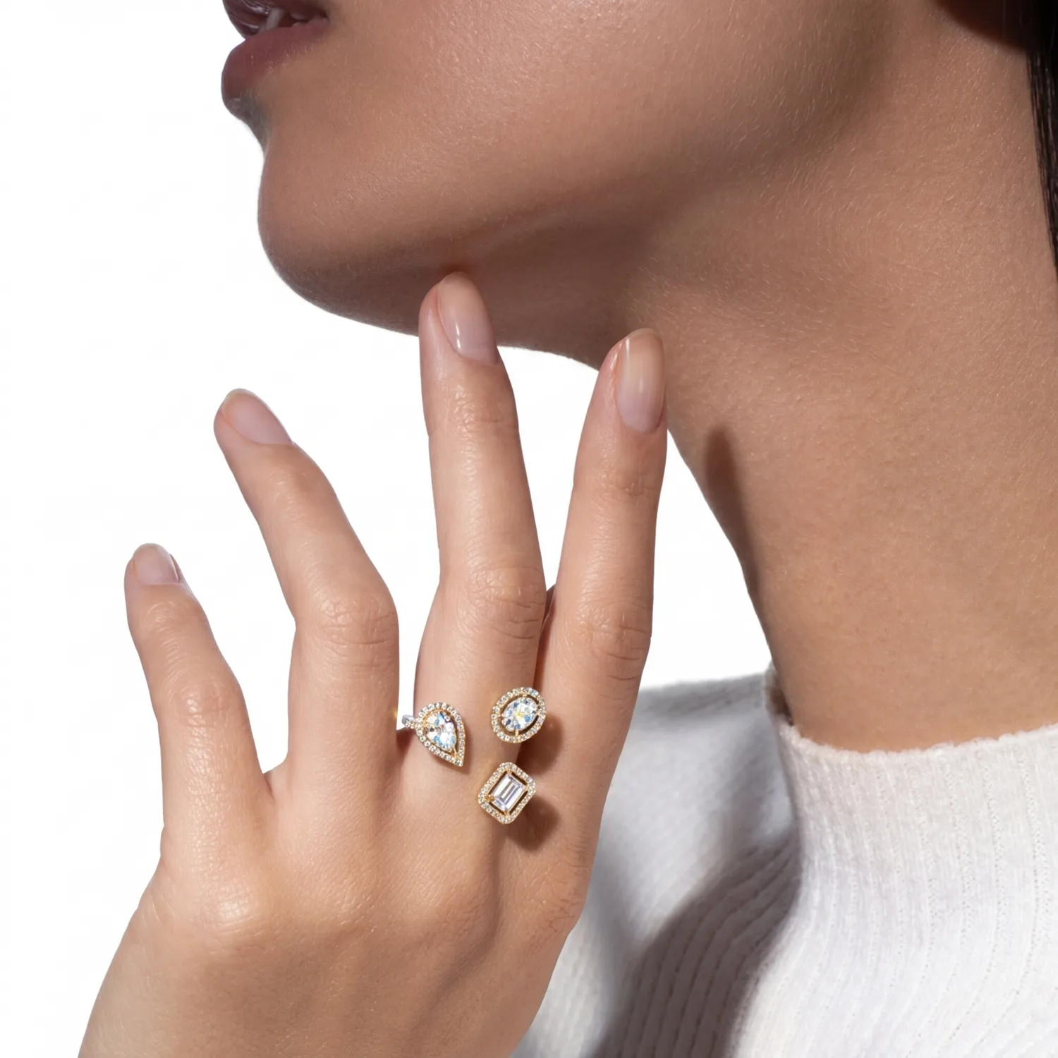 Mollyanne Triple Diamanté Ring (gold, white gold & rose gold)